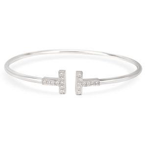 Tiffany Co T Wire Diamond Bangle in 18K White Gold 022 CTW Louis Vuitton Macassar S Lock Messenger Monogram Shoulder Bag