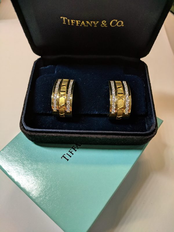 098352 box Tiffany Co Atlas Numeric Diamond Earrings in 18K Yellow Gold 16 CTW