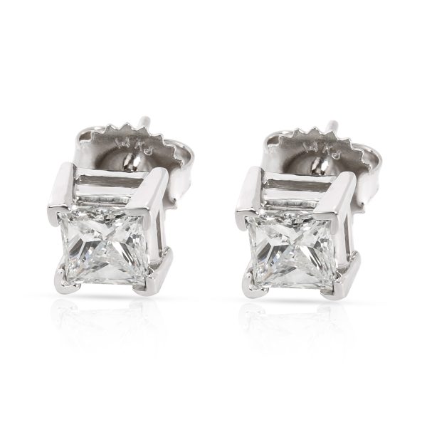 Princess Cut Diamond Stud Earrings in 14K White Gold G HI1 130 CTW Princess Cut Diamond Stud Earrings in 14K White Gold G HI1 130 CTW