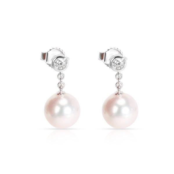 Mikimoto Classic 8mm Pearl Drop Diamond Earrings in 18KT White Gold 016 CTW Mikimoto Classic 8mm Pearl Drop Diamond Earrings in 18KT White Gold 016 CTW