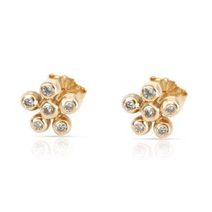 Flower Stud Diamond Earring in 14k Yellow Gold 012 CTW Cart