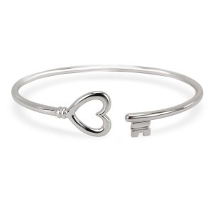 Tiffany Co Key Wire Heart Bangle in 18K White Gold Fendi Zucca Pattern One Shoulder Canvas Shoulder Bag Brown