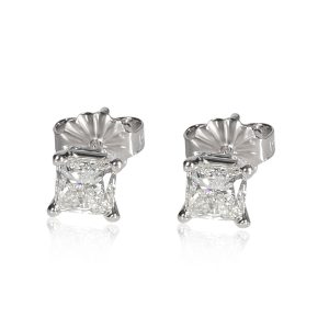 GIA Certified Princess Cut Diamond Stud Earrings in 14K White Gold 092 ctw Louis Vuitton Papillon 30 Handbag Monogram Water Color