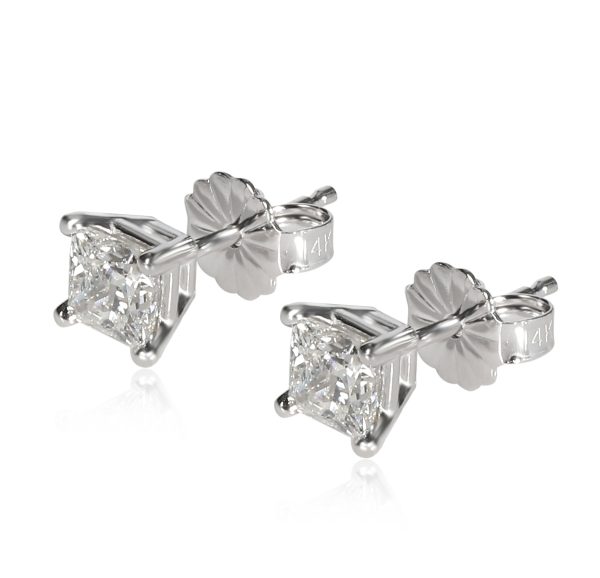 099143 sv GIA Certified Princess Cut Diamond Stud Earrings in 14K White Gold 092 ctw