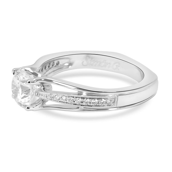 Semi Mount White Gold Simon G Diamond Engagement Ring Setting in 18K White Gold 010 CTW