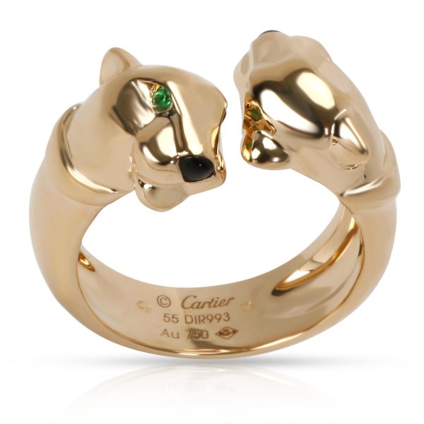 Ring Yellow Gold Cartier Panthere Ring with Emerald Eyes and Onyx nose in 18K Yellow Gold