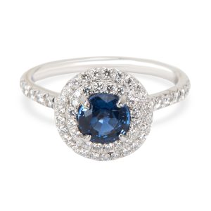 Tiffany Co Sapphire Diamond Engagement Ring in Platinum Blue 036 CTW Chanel Bronze Quilted Goatskin Rainbow Hardware Medium Boy Bag