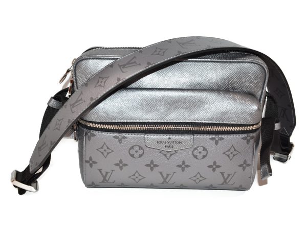 1 Louis Vuitton Messenger Silver Monogram Canvas Taiga Leather Shoulder Bag Crossbody Bag Small Bag