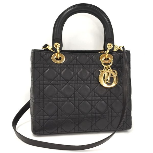 1 Christian Dior Lady Dior Gold Hardware Leather Black