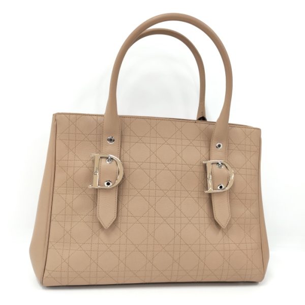 1 Christian Dior Tote Bag Handbag Cannage Stitch Leather Beige