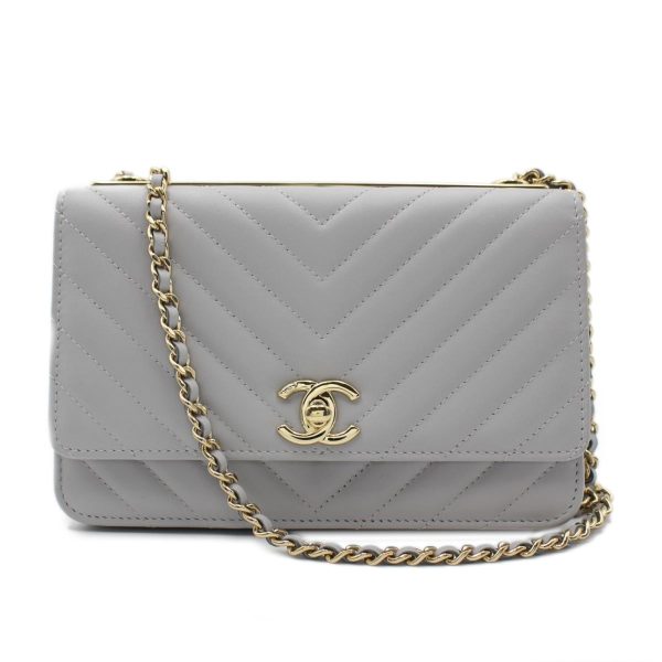 1 Chanel V Stitch Chain Shoulder Bag Lambskin Gray