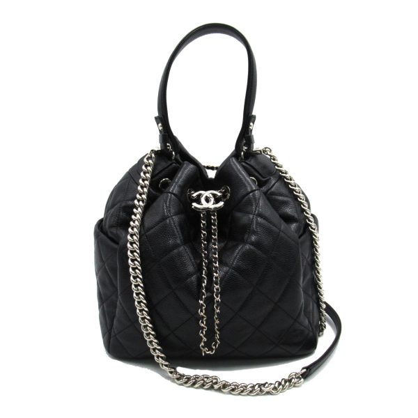 1 Chanel 2way Drawstring Shoulder Bag Caviar Skin Black