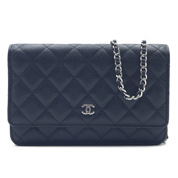 1 Chanel Matelasse Chain Wallet Shoulder Bag Caviar Skin Black