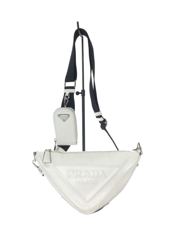 1 Prada Embossed Logo Triangle Leather Shoulder Bag White