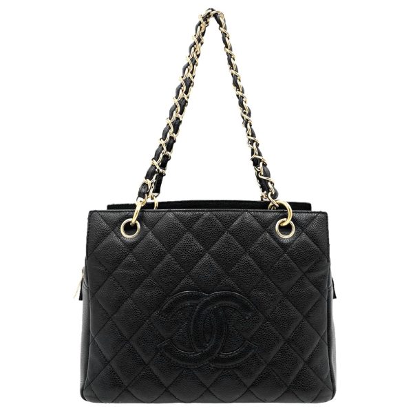 1 Chanel Tote Bag Chain Matelasse Handbag Shoulder Logo Bag Caviar Skin Black