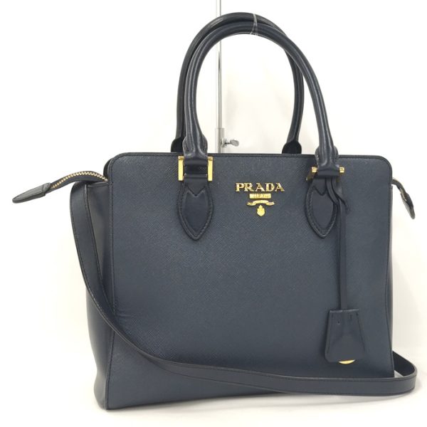 1 Prada 2way Shoulder Bag Saffiano Leather Navy