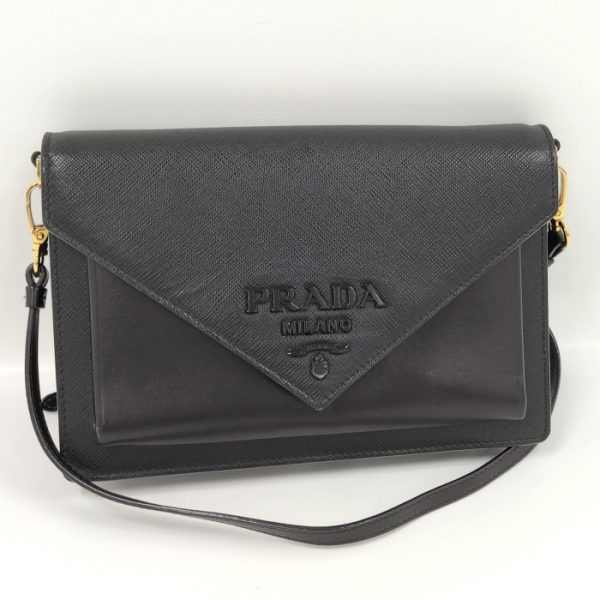 1 Prada 2way Shoulder Bag Saffiano Mini Bag Leather Black