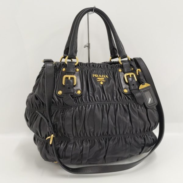 1 Prada Nappa Gaufre 2way Handbag Gathered Leather Black