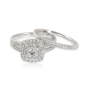Zales Double Halo Diamond Wedding Set in 14K White Gold I I2 075 CTW Louis Vuitton Alma BB Epi Handbag Red