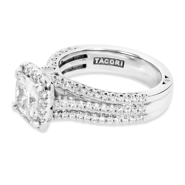 Semi Mount White Gold Tacori Diamond Princess Cut Engagement Ring Setting in 18K White Gold 078 CTW