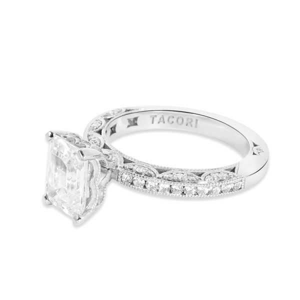 Platinum Semi Mount Tacori Diamond Emerald Cut Engagement Ring Setting in Platinum 041 CTW