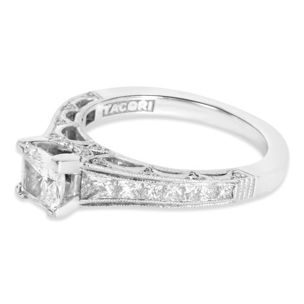 Semi Mount White Gold Tacori Princess Cut Diamond Engagement Ring Setting in 18K White Gold 075 CTW