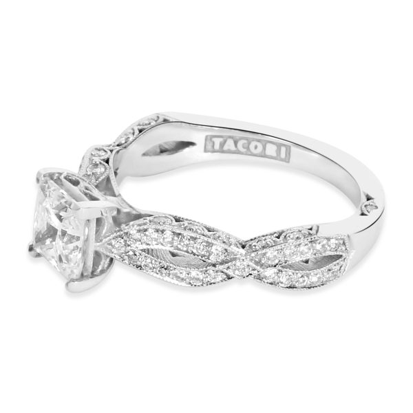 Semi Mount White Gold Tacori Princess Cut Diamond Engagement Ring Setting in 18K White Gold 036 CTW