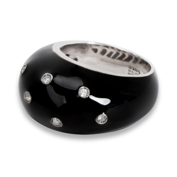 Ring Steel SOHO Black Enamel Diamond Ring in Stainless Steel 012 CTW