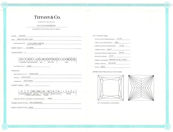 100434 stamp Tiffany Co Solitaire Diamond Engagement Ring in Platinum E VVS1 032 CTW