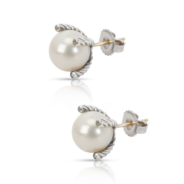 100503 sv David Yurman Pearl Diamond Stud Earring in Sterling Silver 004 CTW