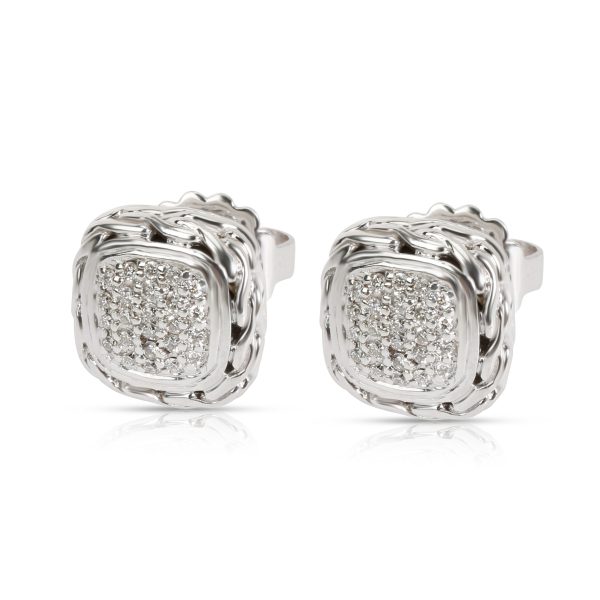 John Hardy Chain Square Diamond Stud Earring in Sterling Silver 024 CTW John Hardy Chain Square Diamond Stud Earring in Sterling Silver 024 CTW