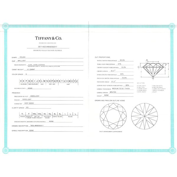 Rings Tiffany Co Classic Solitaire Diamond Engagement Ring in Platinum G VS1 041