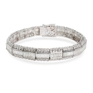 Baguette Round Diamond Lace Edged Bracelet 18K White Gold 792 ctw Chanel Mademoiselle Bowling Bag