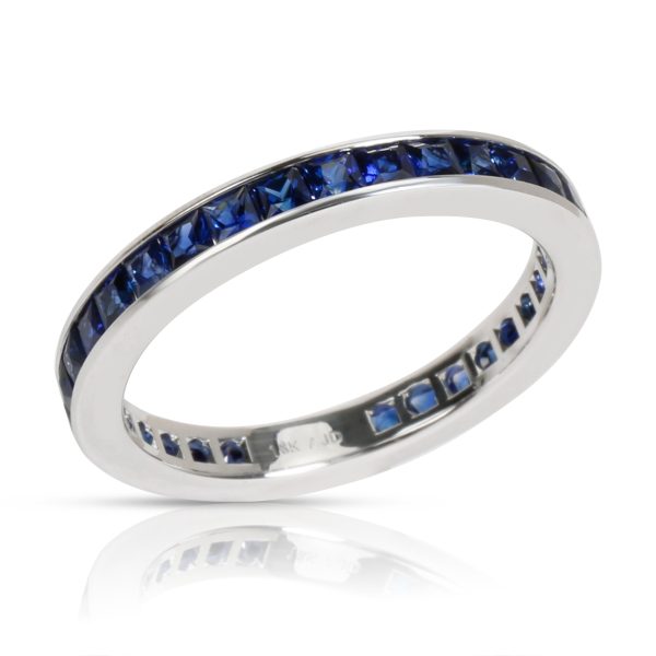 Eternity Band White Gold Stackable Princess Cut Sapphire Eternity Band in 18K White Gold