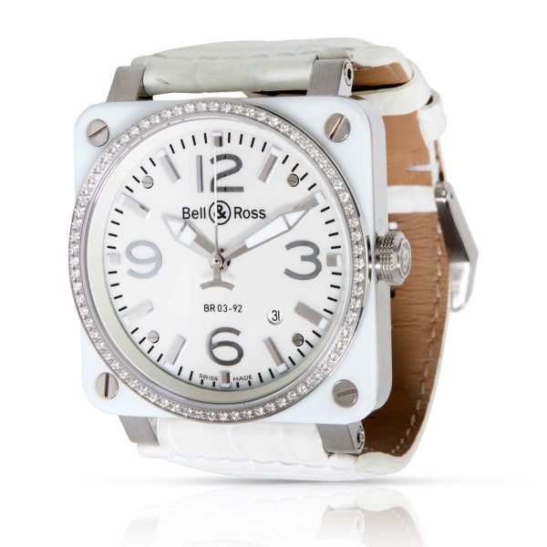 Bell Ross White Ceramic Diamonds BR 03 92 Unisex Watch in Stainless SteelCer Bell Ross White Ceramic Diamonds BR 03 92 Unisex Watch in Stainless SteelCer