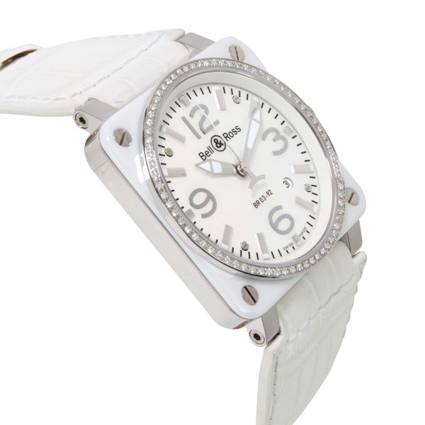 100778 rv Bell Ross White Ceramic Diamonds BR 03 92 Unisex Watch in Stainless SteelCer