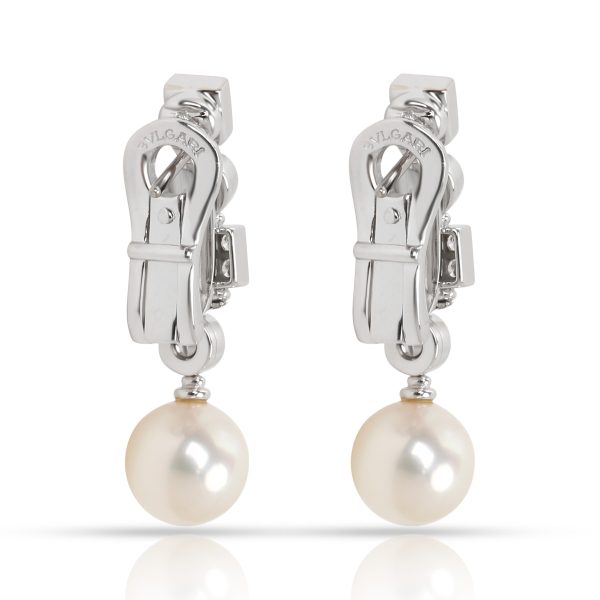 100804 bv Bulgari Lucea Pearl Diamond Drop Earrings in 18K White Gold 050 CTW