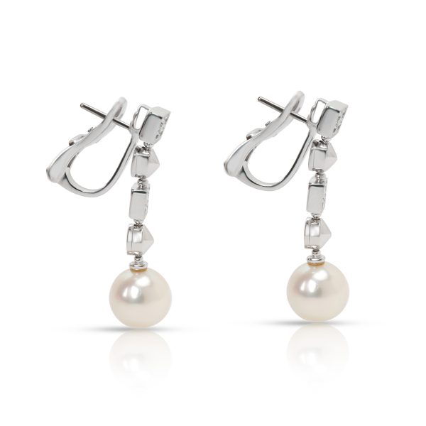 100804 sv Bulgari Lucea Pearl Diamond Drop Earrings in 18K White Gold 050 CTW