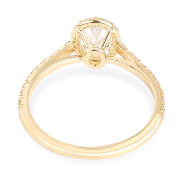 100812 bv Tiffany Co Halo Oval Diamond Engagement Ring in 18K Yellow Gold F VVS1 1CTW