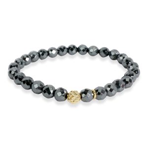 Lagos 61 mm Hematite Caviar Bead Bracelet in 18KT Yellow Gold Cart