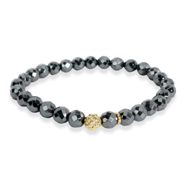 Lagos 61 mm Hematite Caviar Bead Bracelet in 18KT Yellow Gold Lagos 61 mm Hematite Caviar Bead Bracelet in 18KT Yellow Gold