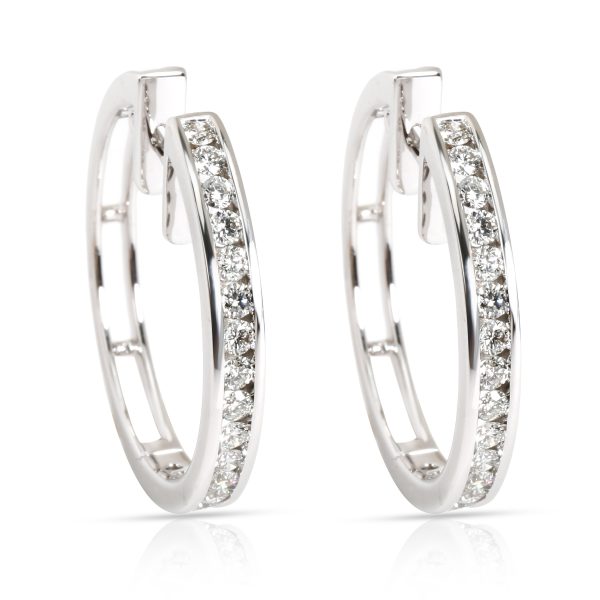 Channel Set Round Cut Diamond Hoop Earring in 18K White Gold 129 CTW Channel Set Round Cut Diamond Hoop Earring in 18K White Gold 129 CTW