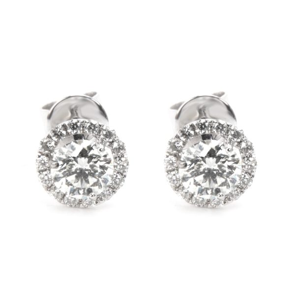 Round Cut Diamond Halo Stud Earrings in 14K White Gold 070 CTW Round Cut Diamond Halo Stud Earrings in 14K White Gold 070 CTW