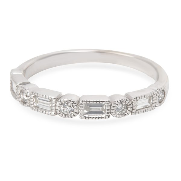 Gemma by WP Diamonds Milgrain Baguette Round Diamond Wedding Band in 14K White Gold 050 CTW