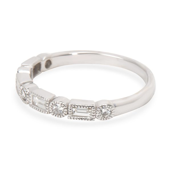 Band White Gold Milgrain Baguette Round Diamond Wedding Band in 14K White Gold 050 CTW