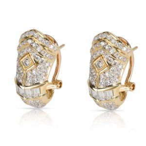 Round Baguette Diamond Shrimp Earrings in 18K Yellow Gold 150 CTW Cart