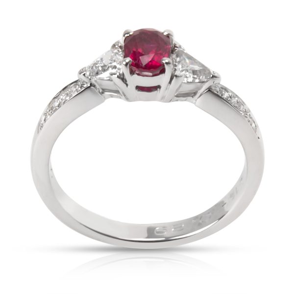 three stone ruby trilliant diamond ring in 14k white gold 0 65 ctw Three Stone Ruby Trilliant Diamond Ring in 14K White Gold 065 CTW