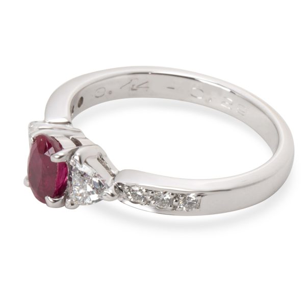 3 Stone Ring White Gold Three Stone Ruby Trilliant Diamond Ring in 14K White Gold 065 CTW