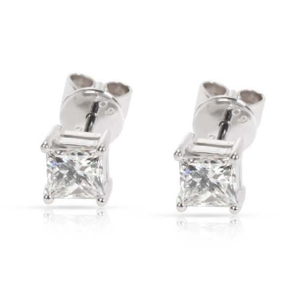 Four Prong Princess Cut G H VS Diamond Stud Earring in 18K White Gold 1 CTW Four Prong Princess Cut G H VS Diamond Stud Earring in 18K White Gold 1 CTW