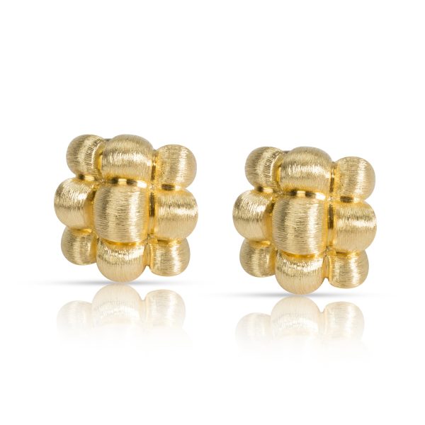 Dunay Sabi Brushed Gold Puffy Grid Clip On Earrings in 18K Yellow Gold Dunay Sabi Brushed Gold Puffy Grid Clip On Earrings in 18K Yellow Gold